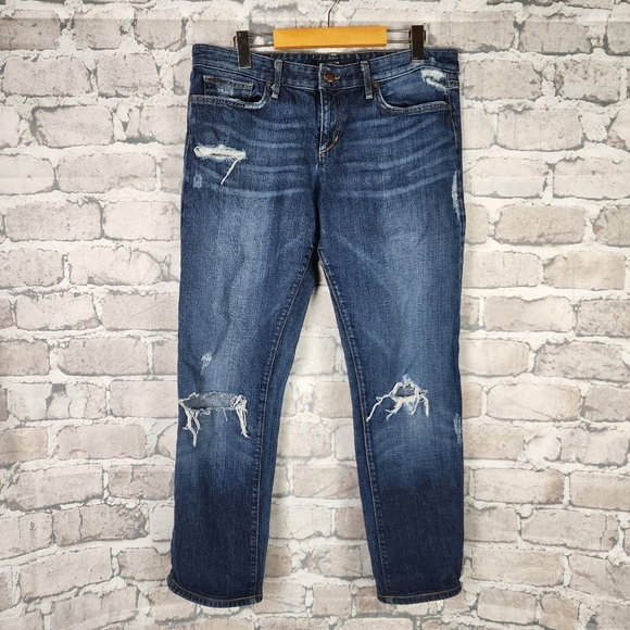 Joes Jeans Ex-Lover Destroyed Distressed Cropped Medium Blue Gemma Wash Size 30 - Picture 3 of 16